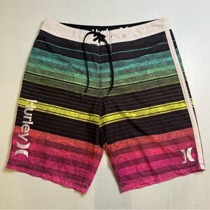Hurley striped Board Shorts with Multi-color Textured Stripes, size 34